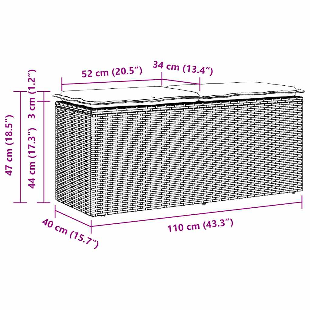 Banc De Jardin Avec Coussin 110X40X44 Cm Résine Tressée