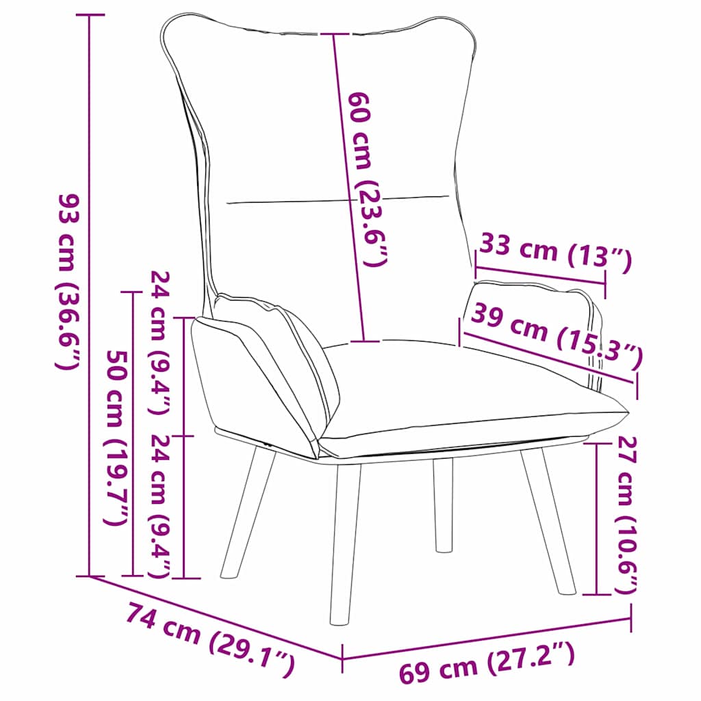 Fauteuil 69 X 74 X 93 Cm Simili Cuir
