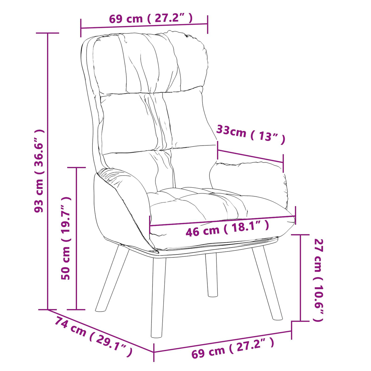 Fauteuil 69 X 74 X 93 Cm Simili Cuir
