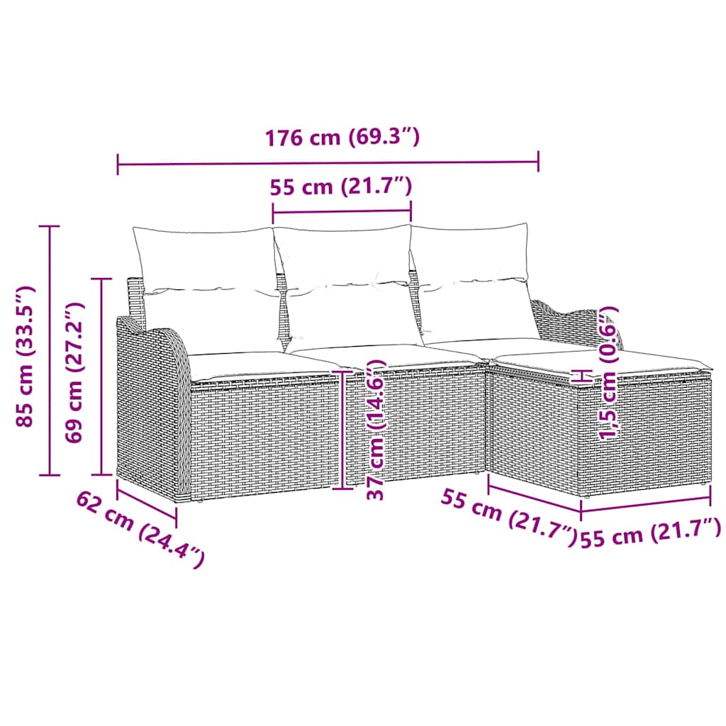 Ensemble De Canapé De Jardin 4 Pc Polyrotin
