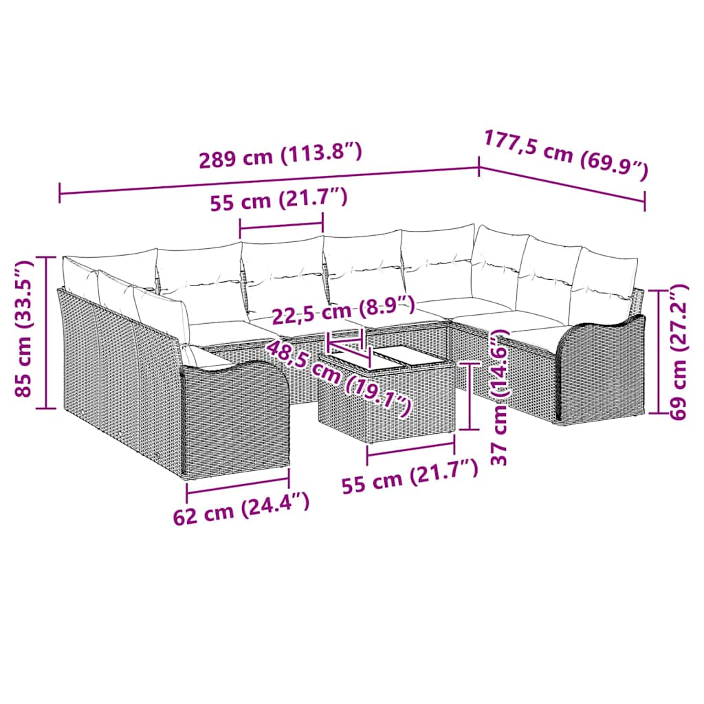 Ensemble De Canapé De Jardin 10 Pc Polyrotin