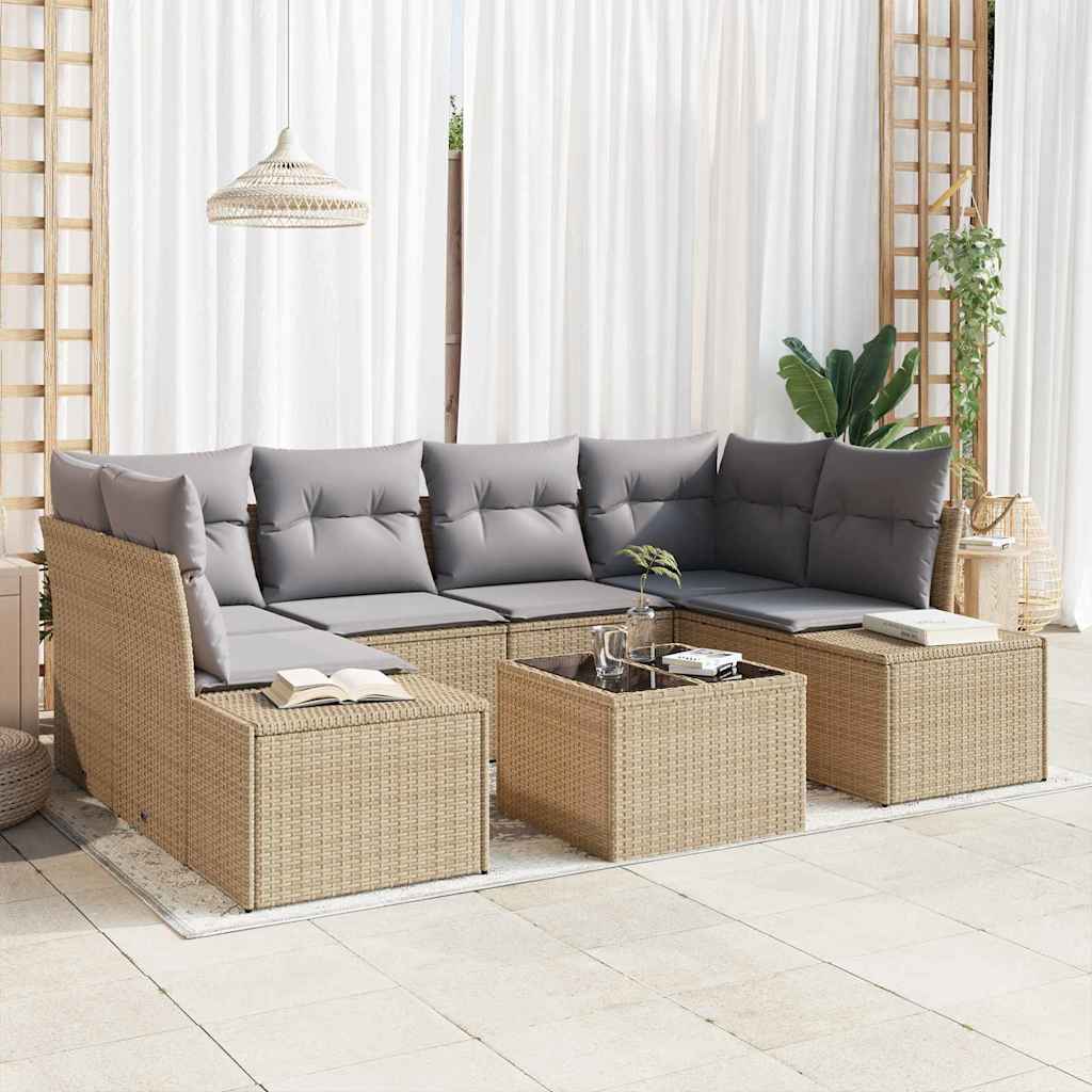Ensemble De Canapé De Jardin 8 Pc Beige Et Gris Polyrotin