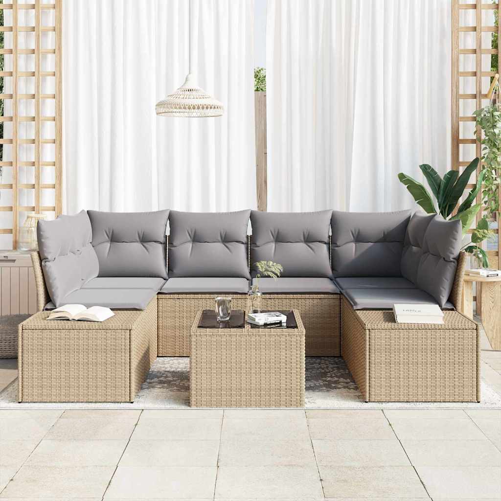 Ensemble De Canapé De Jardin 8 Pc Beige Et Gris Polyrotin
