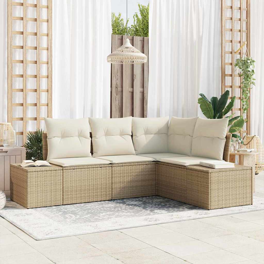 Ensemble De Canapé De Jardin 4 Pc Beige Et Crème Polyrotin