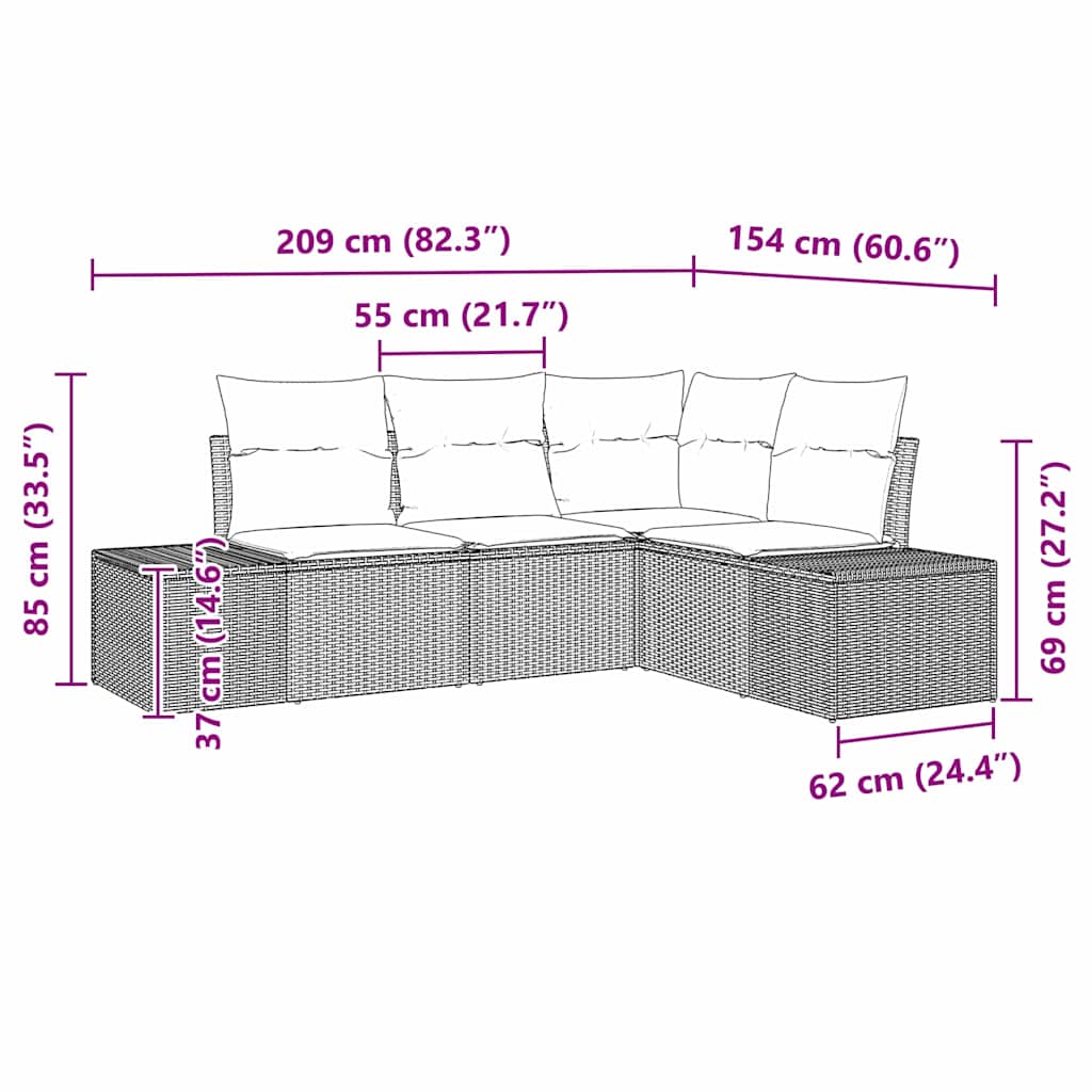 Ensemble De Canapé De Jardin 4 Pc Beige Et Crème Polyrotin