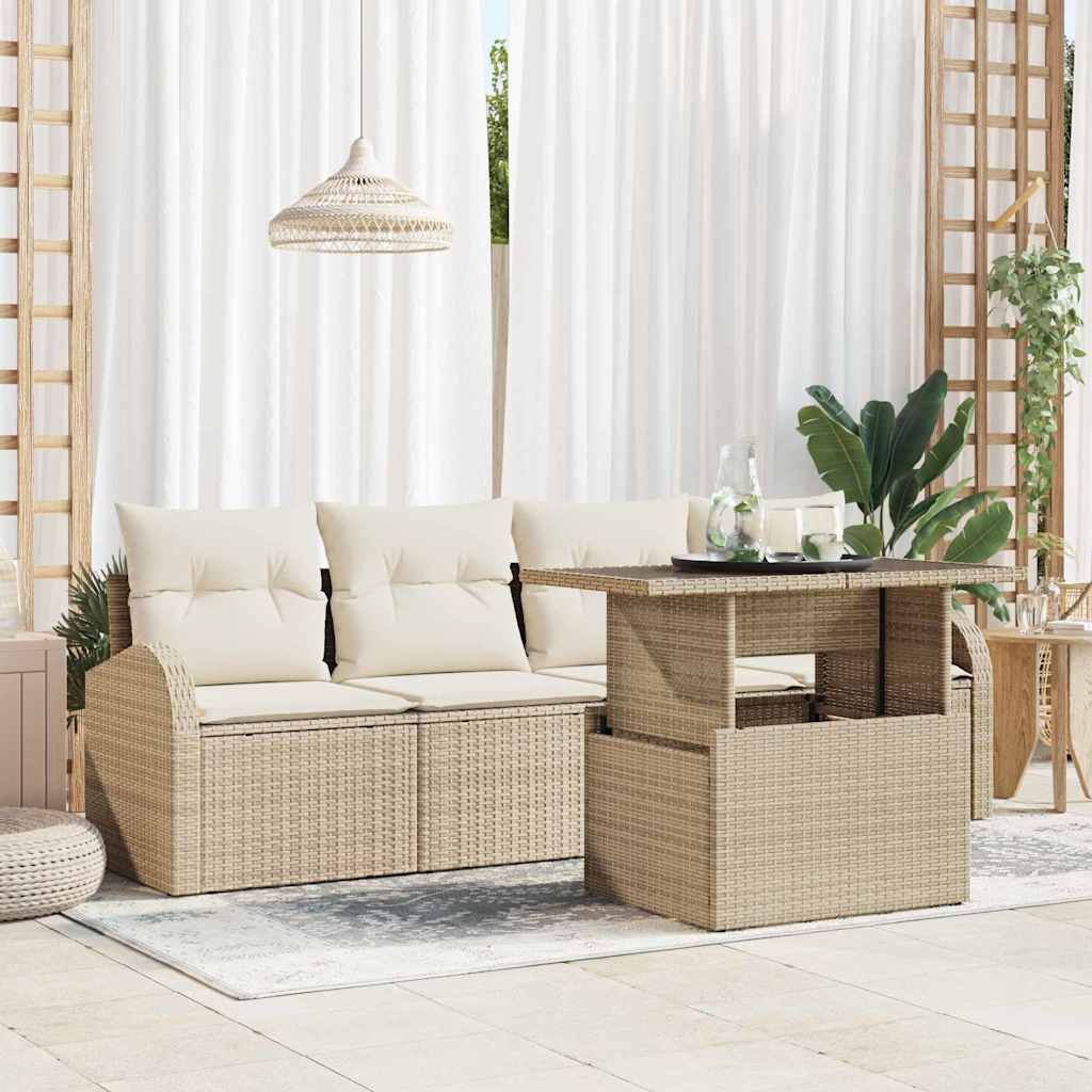 Ensemble De Canapé De Jardin 5 Pc Beige Poly Rattan