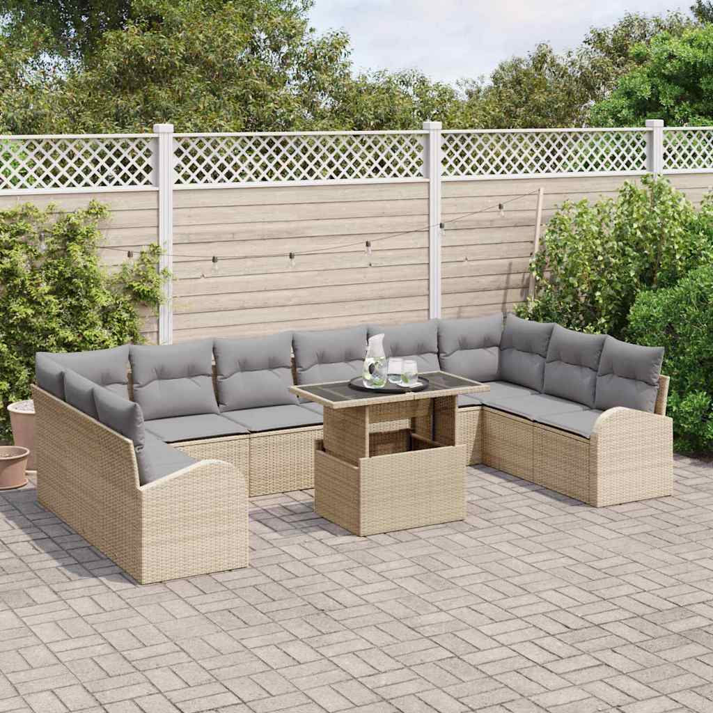 Ensemble De Canapé De Jardin 11 Pc Beige Poly Rotin