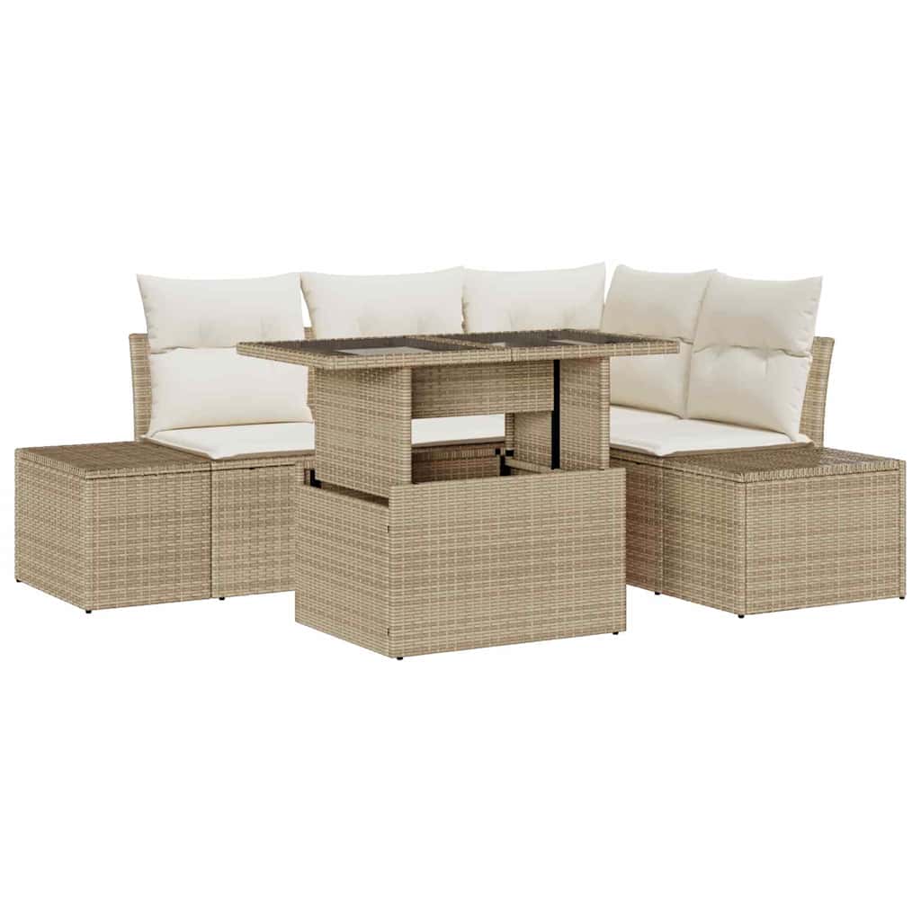 Ensemble De Canapé De Jardin 5 Pc Beige Polyrotin