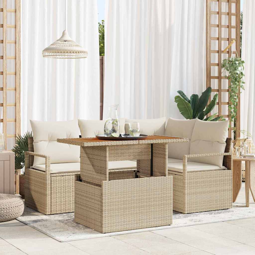 Ensemble De Canapé De Jardin 5 Pc Beige Poly Rotin