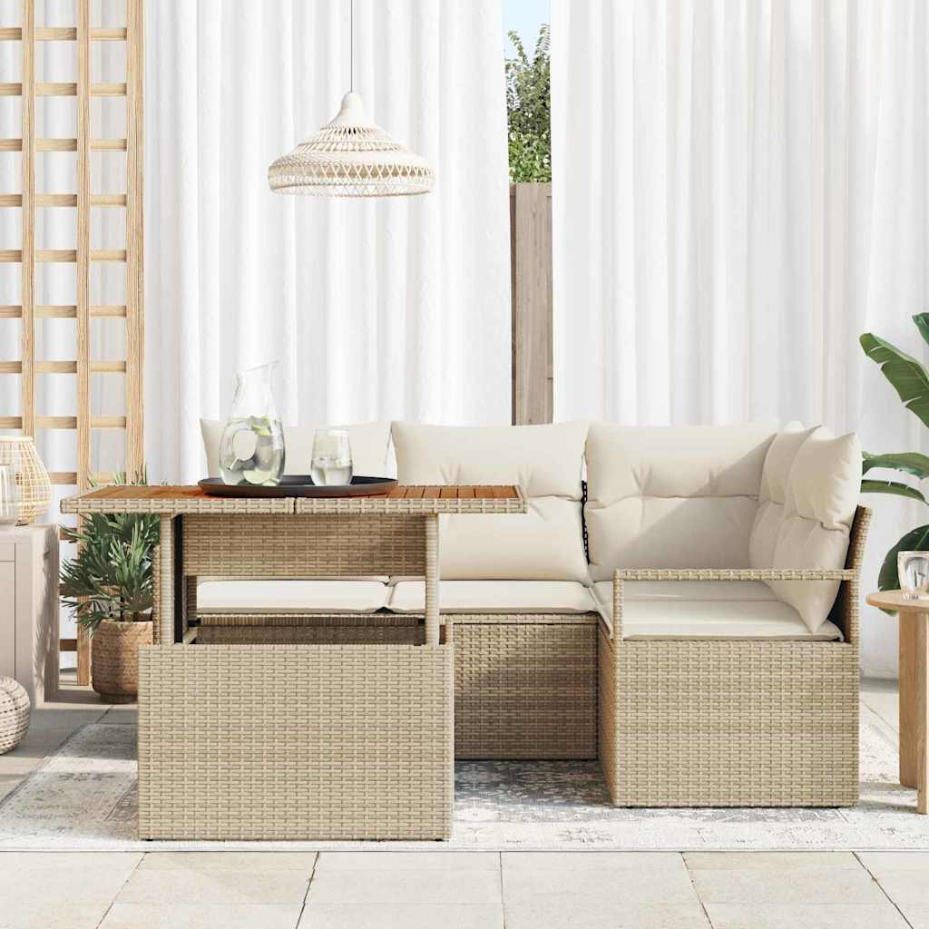 Ensemble De Canapé De Jardin 5 Pc Beige Poly Rotin