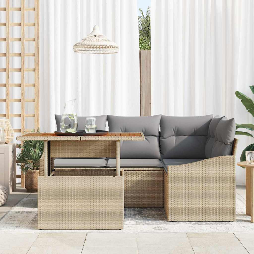 Ensemble De Canapé De Jardin 5 Pc Beige Poly Rotin