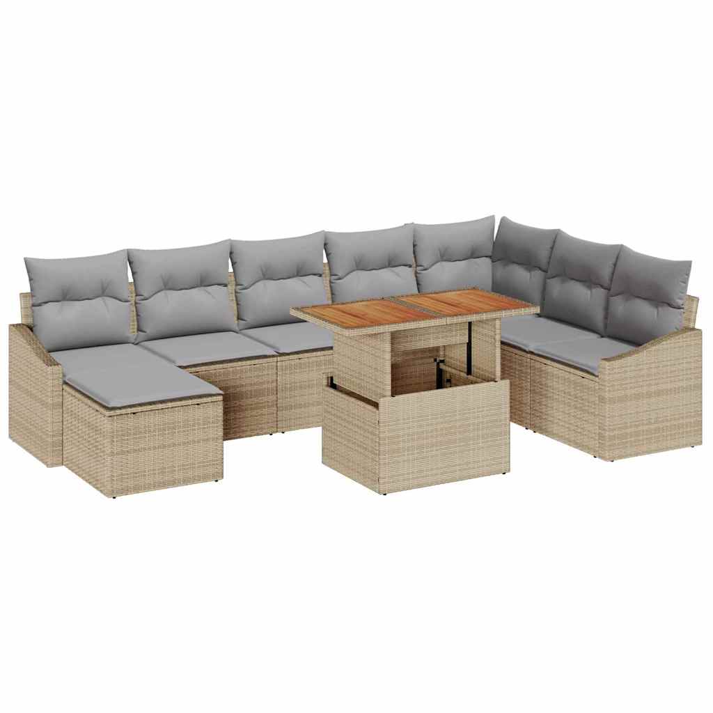 Ensemble De Canapé De Jardin 9 Pc Beige Poly Rotin