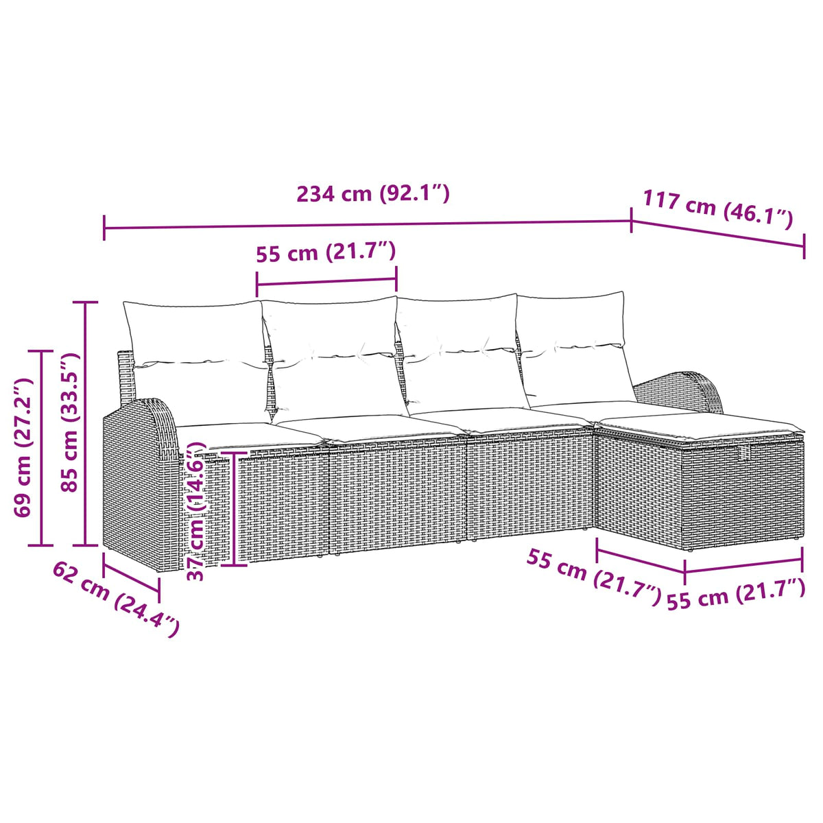 Ensemble De Canapés 5 Pc Polyrotin
