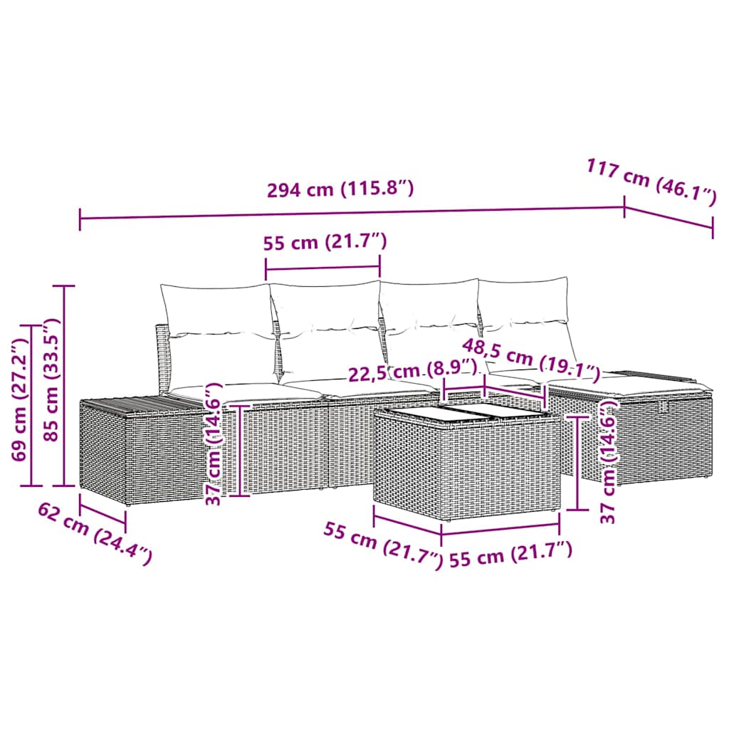 Ensemble De Canapé De Jardin 6 Pc Polyrotin