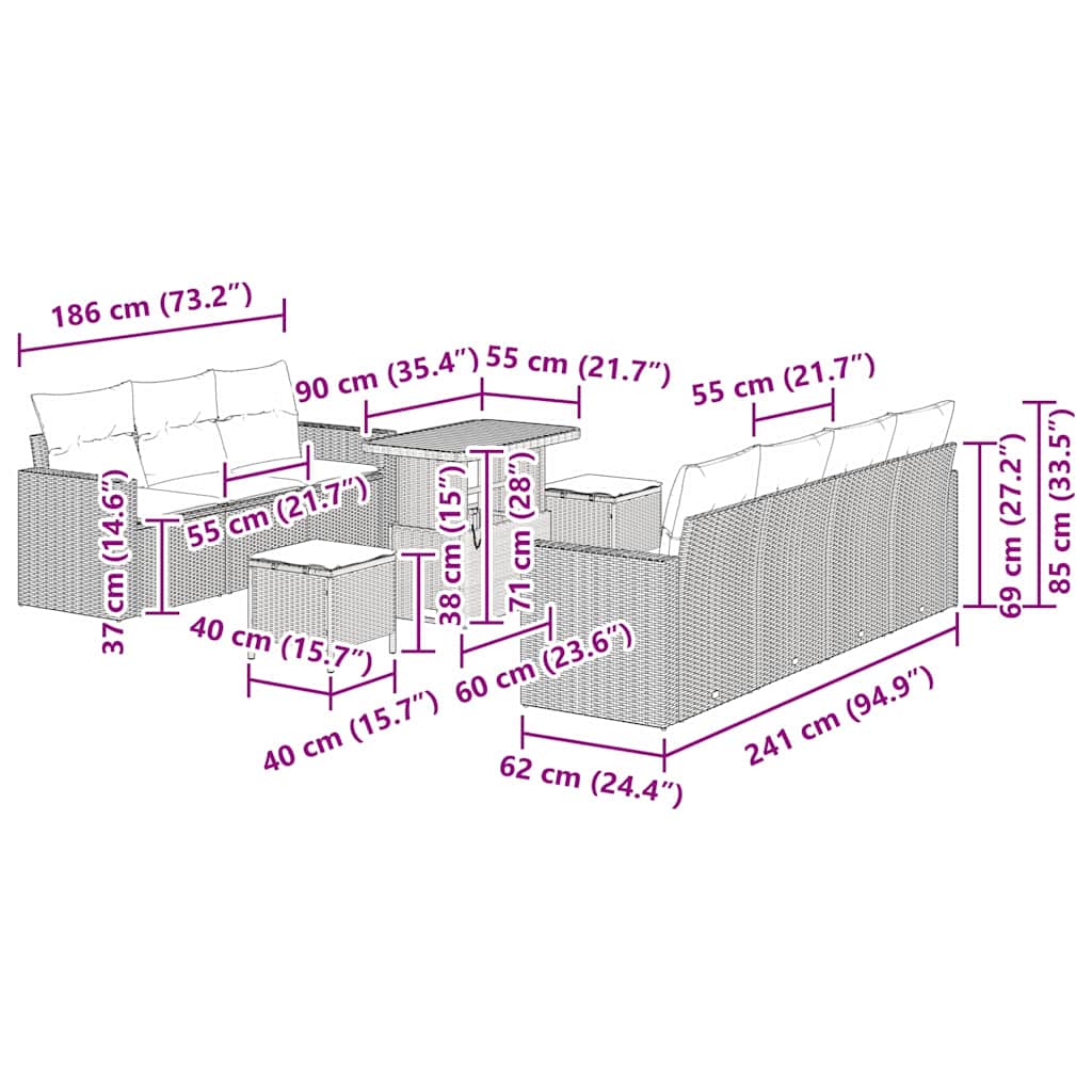 Ensemble De Canapé De Jardin 10 Pc 7-Nombre De Places