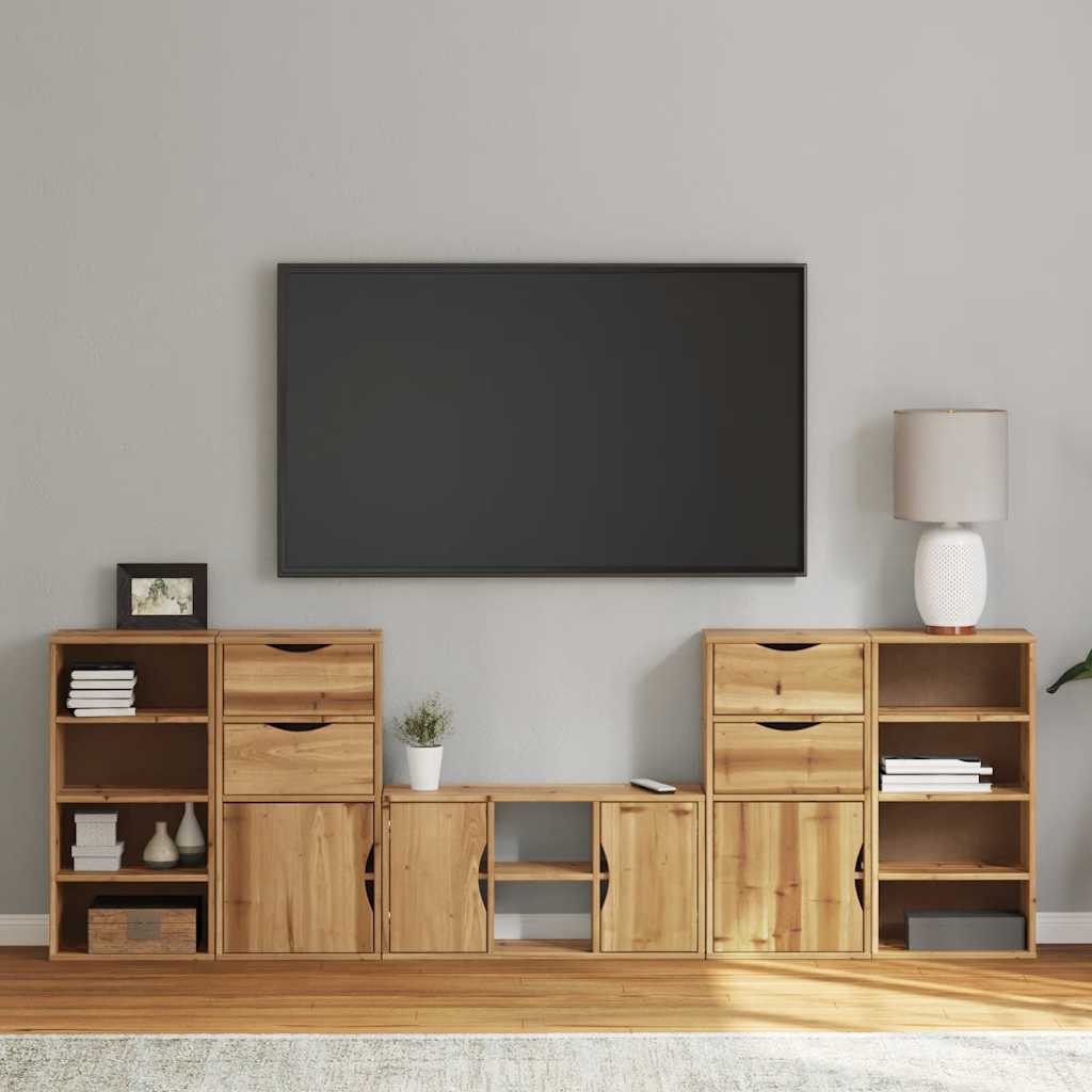 Meubles Tv 4 Pcs Avec Rangement Odda Bois De Pin Massif