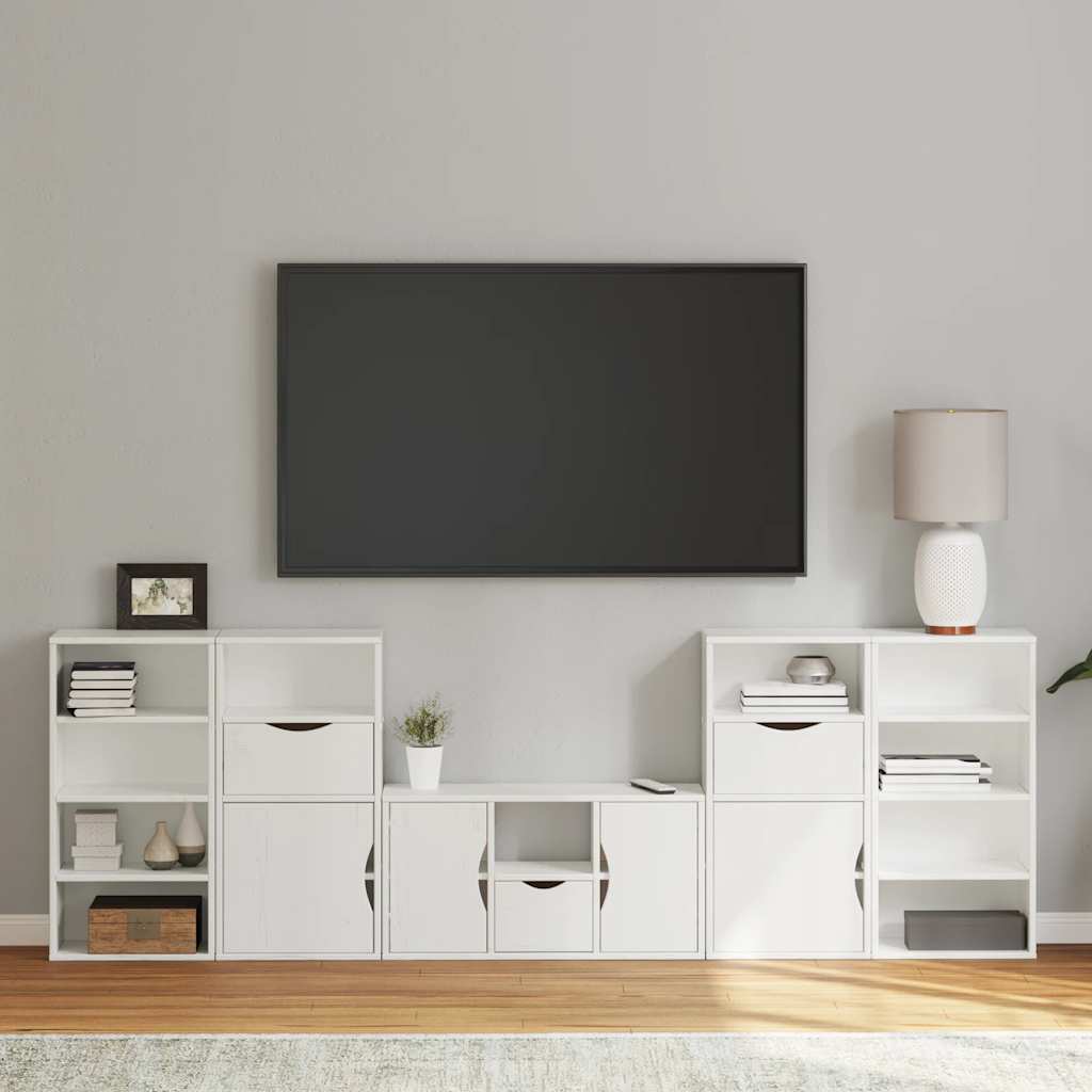 Meubles Tv 4 Pcs Avec Rangement Odda Bois De Pin Massif