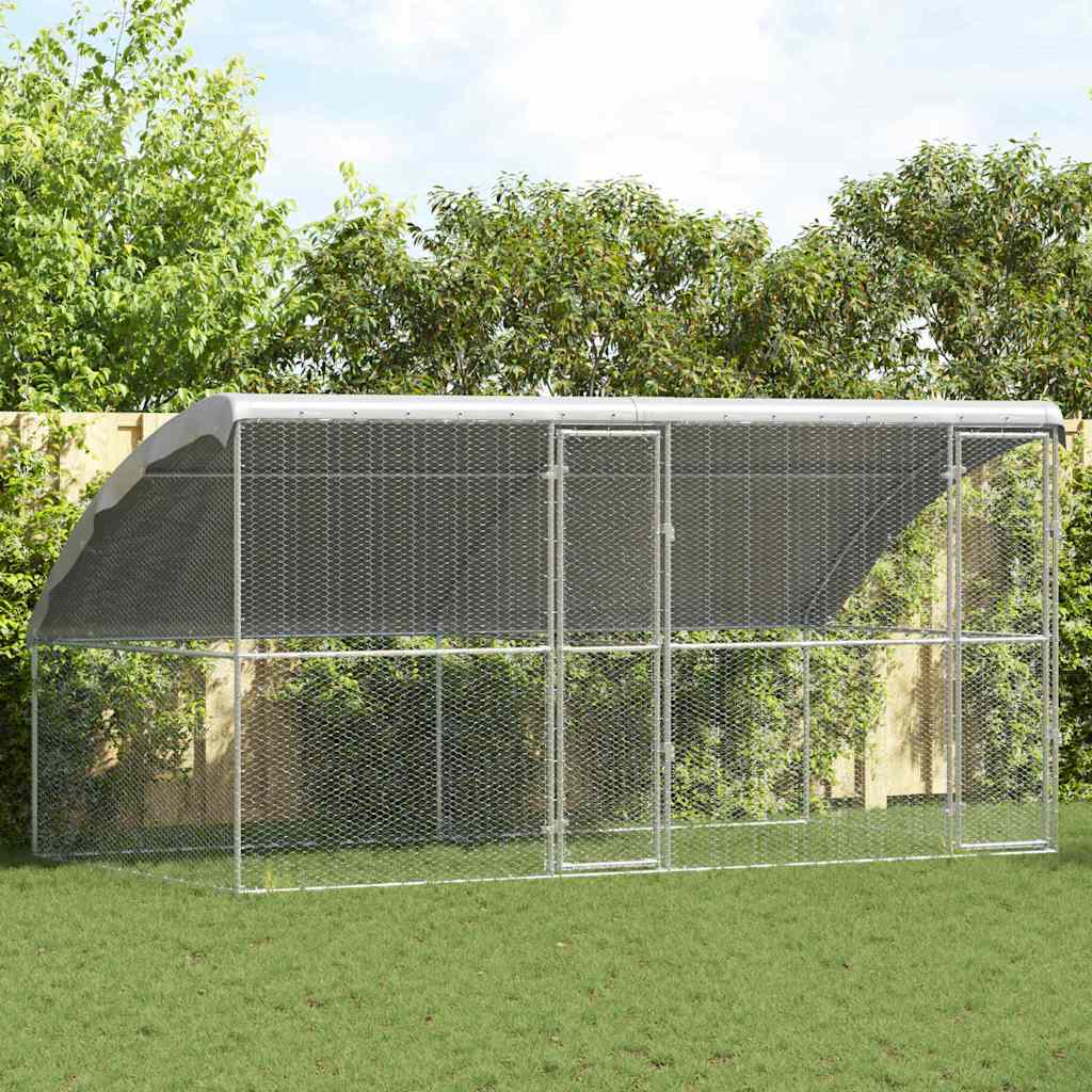 Cage À Poules 2 Pièces Argenté 400 X 200 X 200 Cm