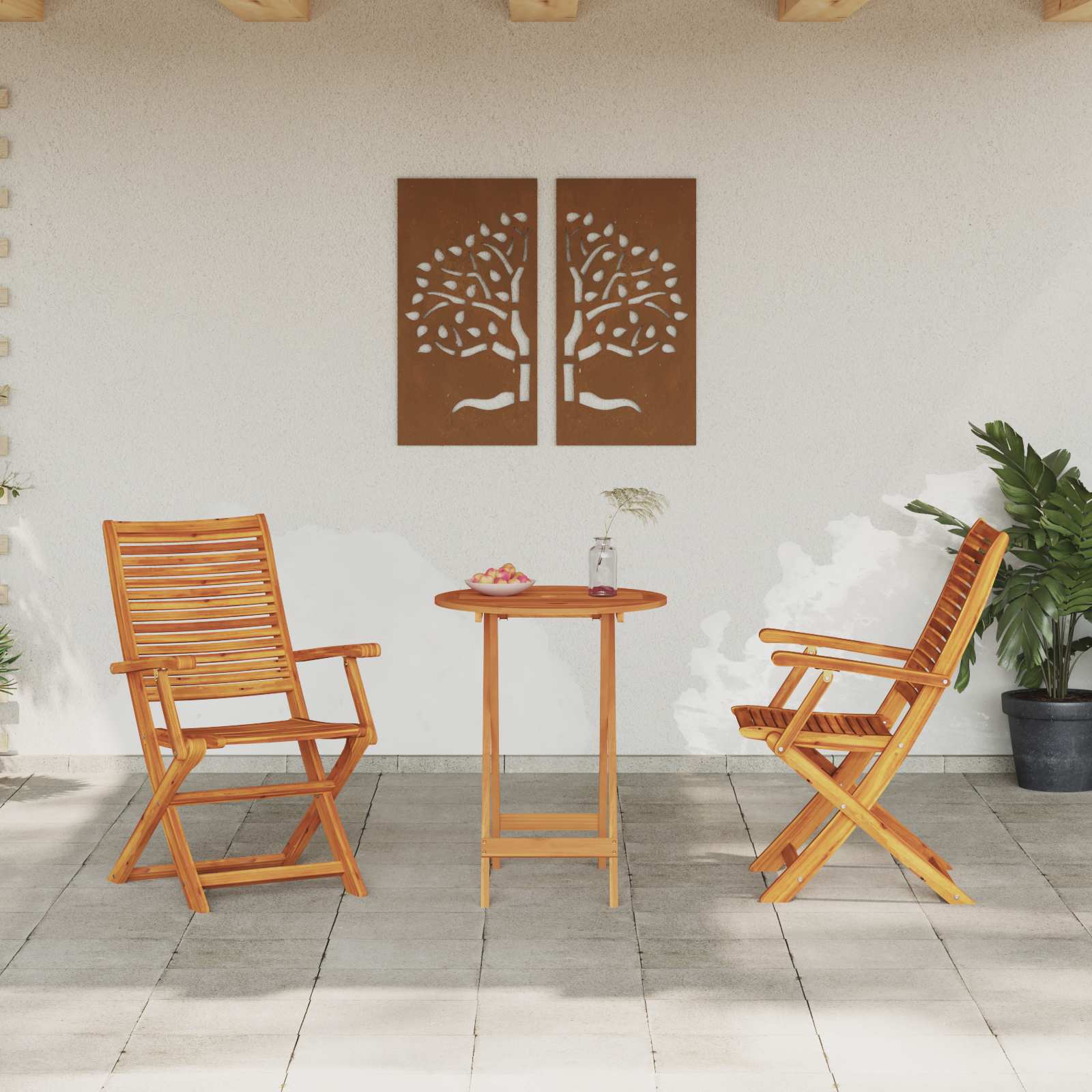 Ensemble Bistro Pliant 3 Pc Marron Bois D'acacia Massif