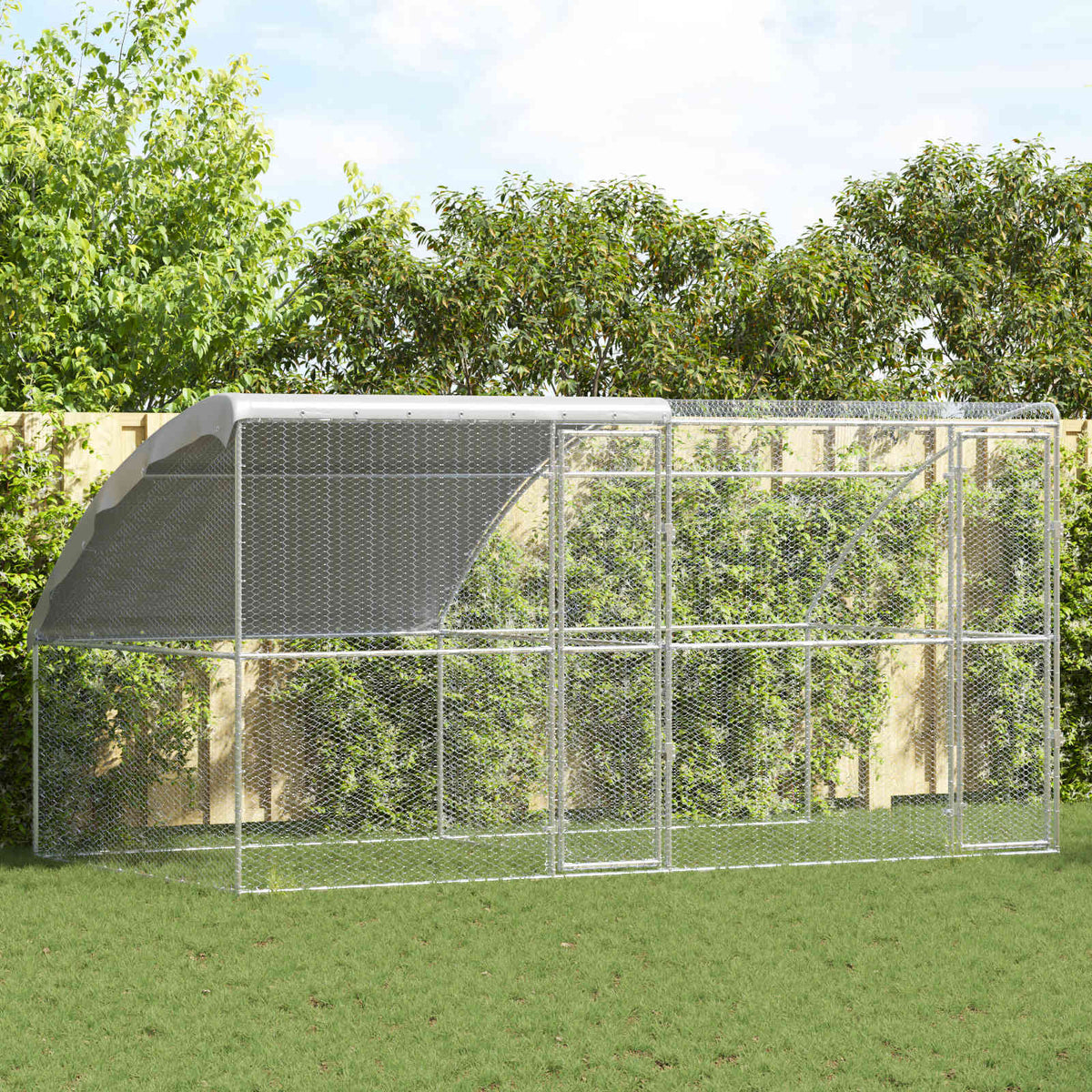 Cage À Poules 2 Pc Argenté 400 X 200 X 200 Cm Acier Et Pe