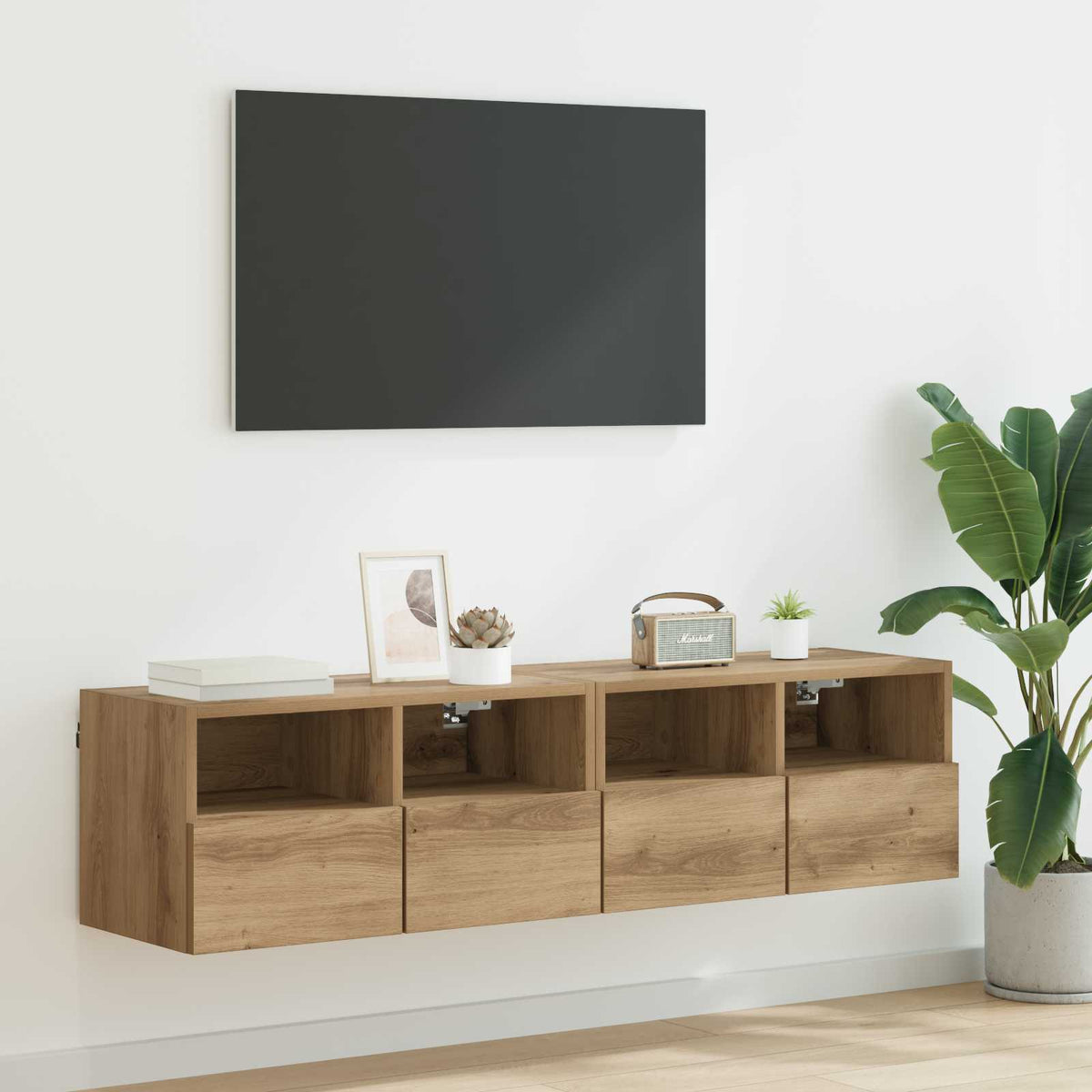Meuble Tv Mural 2 Pc Bois D'ingénierie