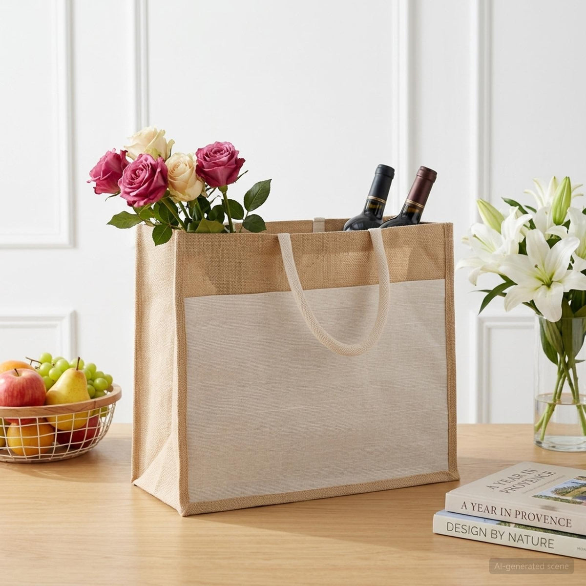 Sacs En Jute Avec Poche 10 Naturel Et Blanc