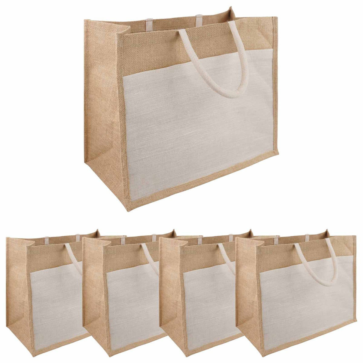 Sacs En Jute Avec Poche 10 Naturel Et Blanc