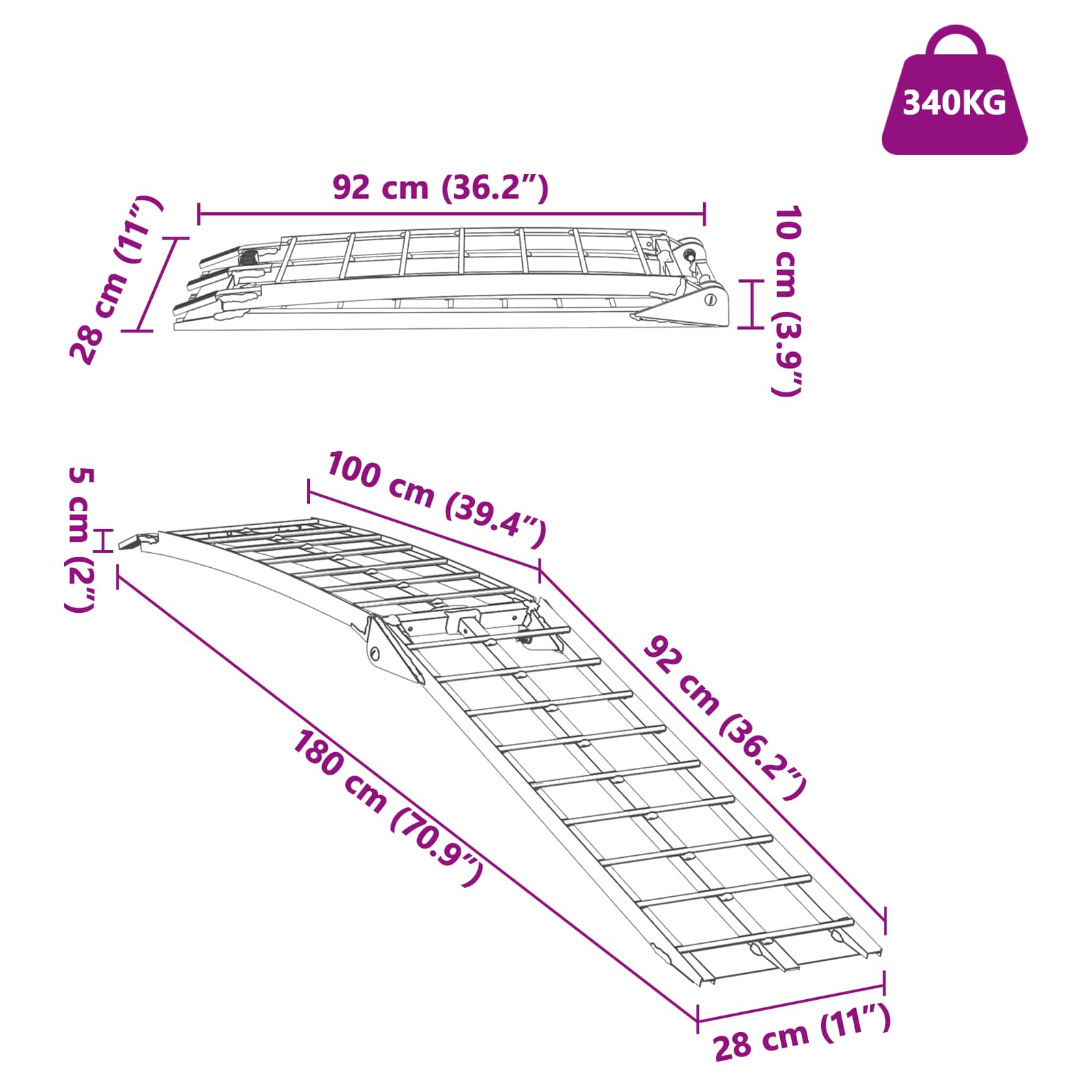 Rampe De Moto Argenté 340 Kg Par Pièce Aluminium