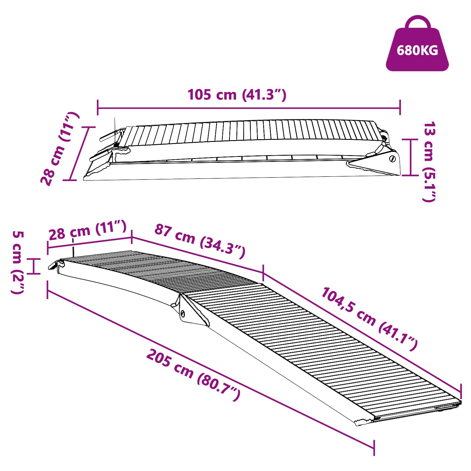 Rampe De Moto 680 Kg 2 Pc Argenté 680 Kg Aluminium
