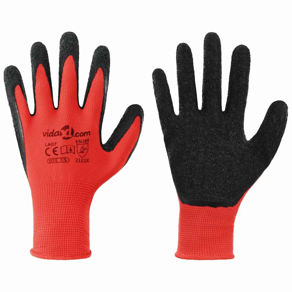 Gants De Travail 12 Pièces Rouge Et Noir 7 / S