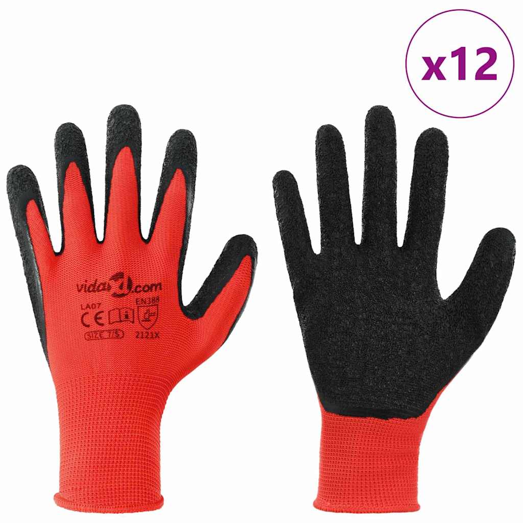 Gants De Travail 12 Pièces Rouge Et Noir 7 / S