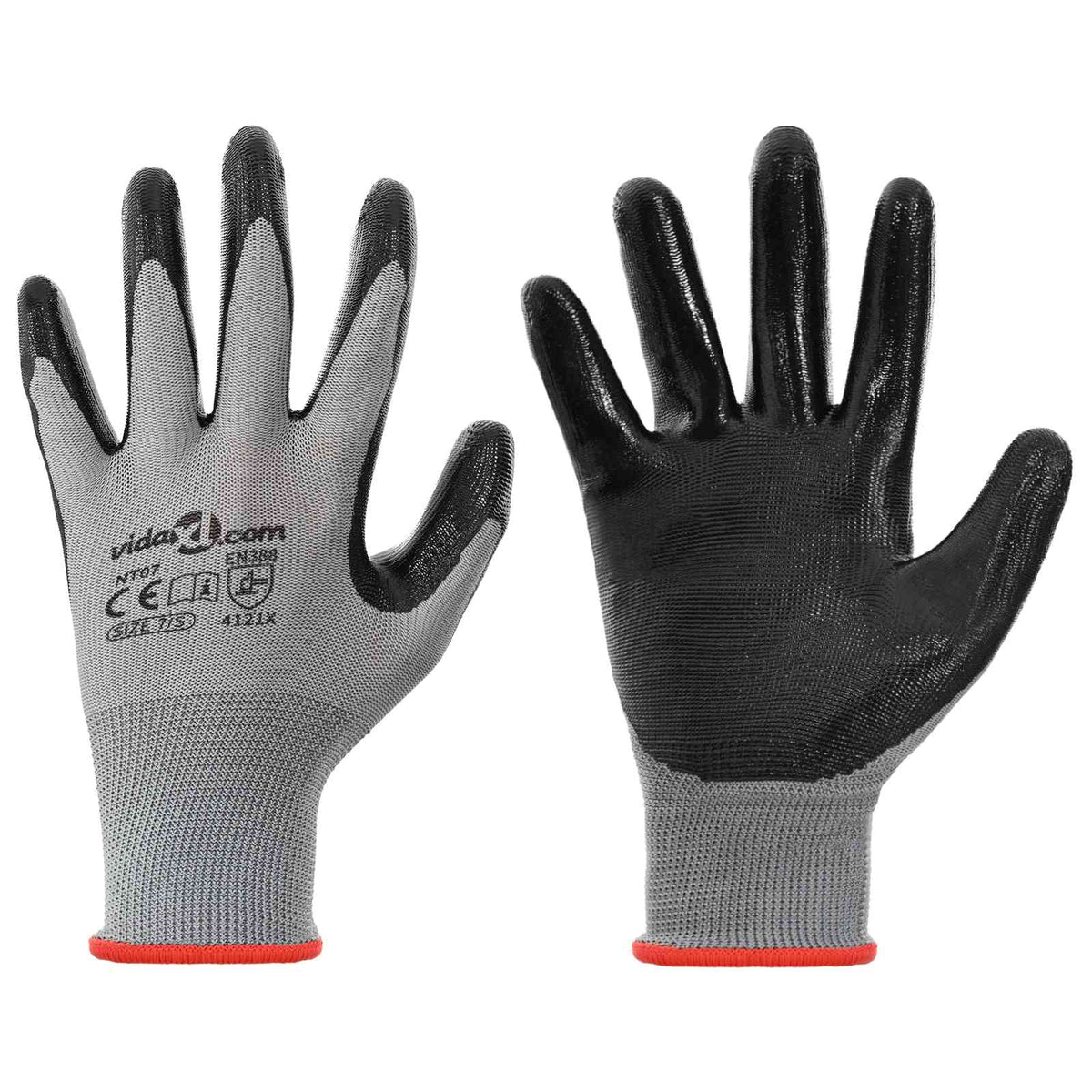 Gants De Travail 12 Pièces Gris Et Noir 7 / S Polyester