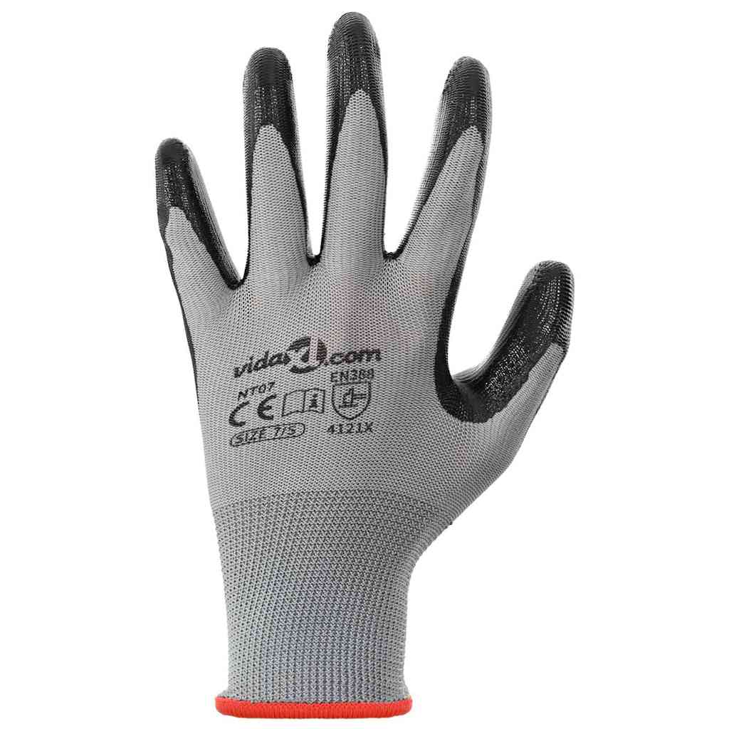 Gants De Travail 12 Pièces Gris Et Noir 7 / S Polyester