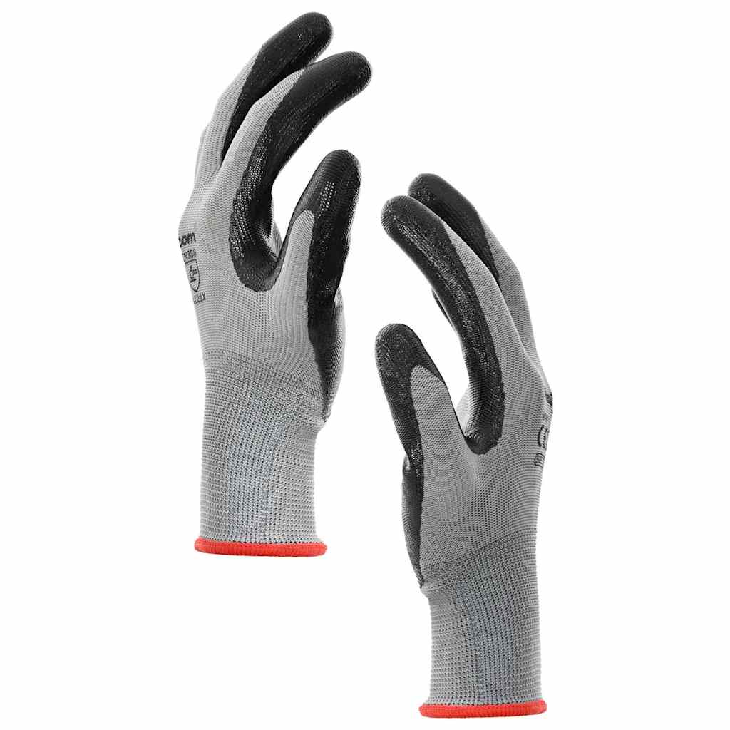 Gants De Travail 12 Pièces Gris Et Noir 7 / S Polyester