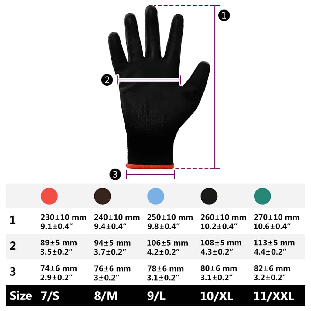 Gants De Travail 12 Pièces Noir 7 / S Polyester