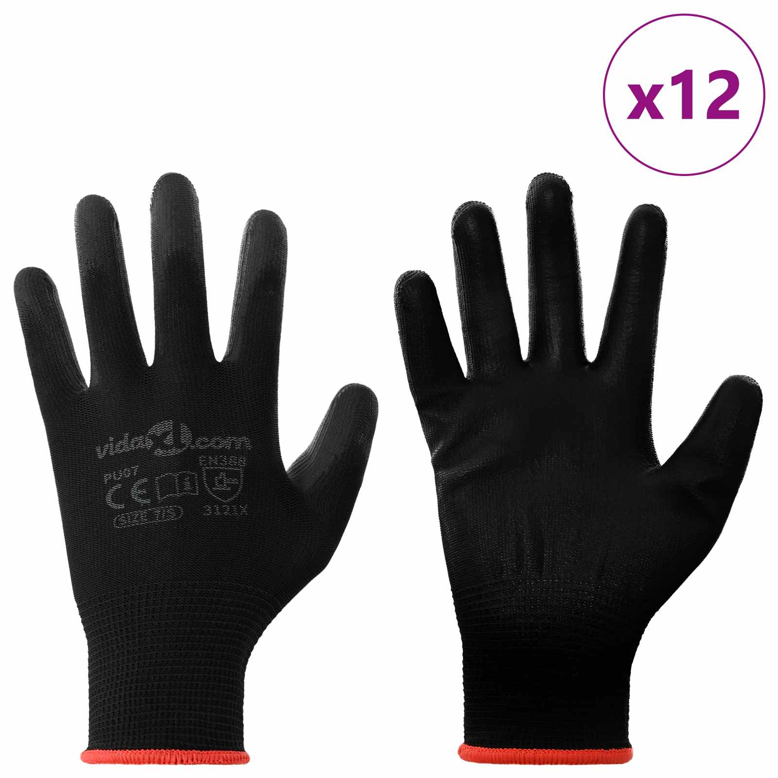 Gants De Travail 12 Pièces Noir 7 / S Polyester