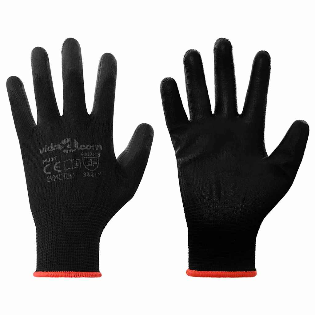Gants De Travail 12 Pièces Noir 7 / S Polyester