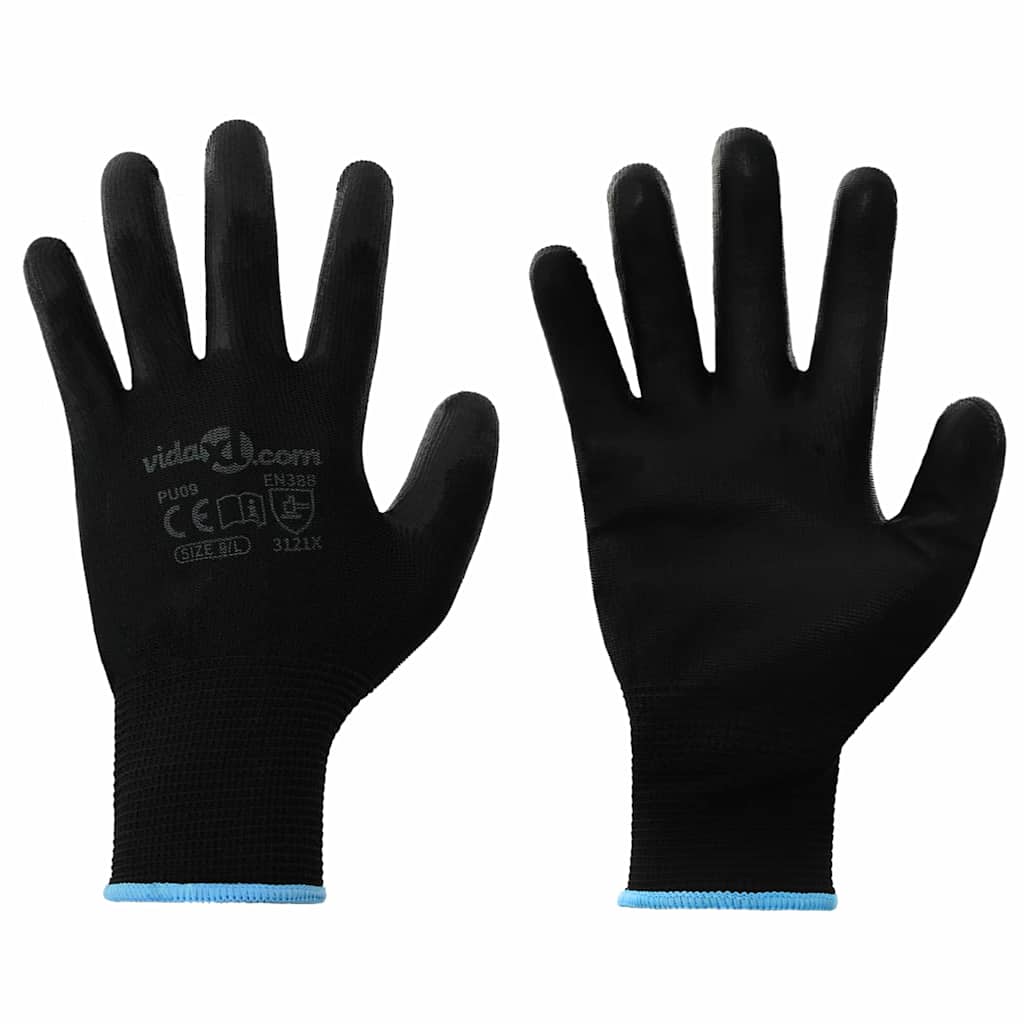 Gants De Travail 12 Pièces Noir 7 / S Polyester