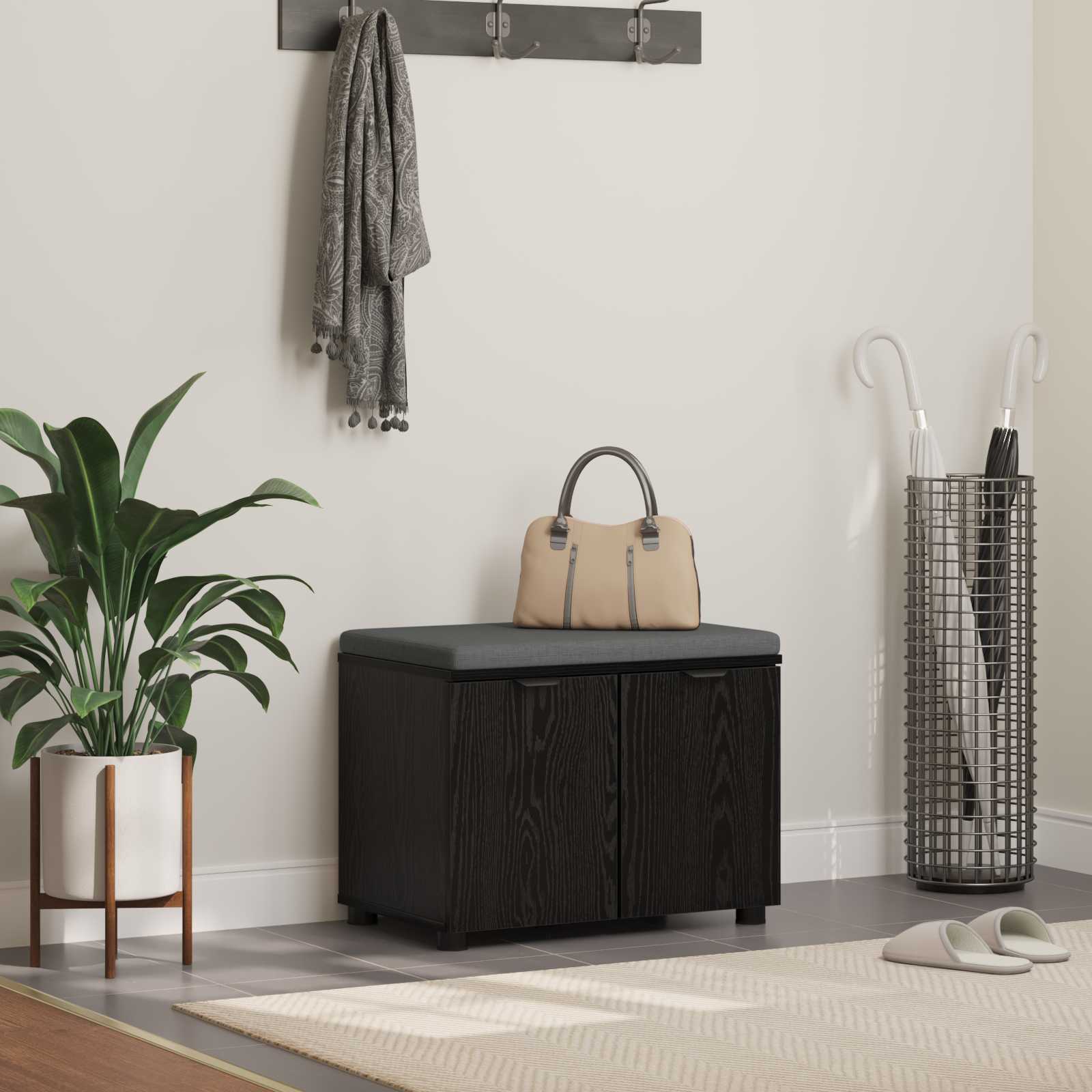Banc D'entrée 60 X 38 X 46 Cm Bois Ingénierie Et Tissu