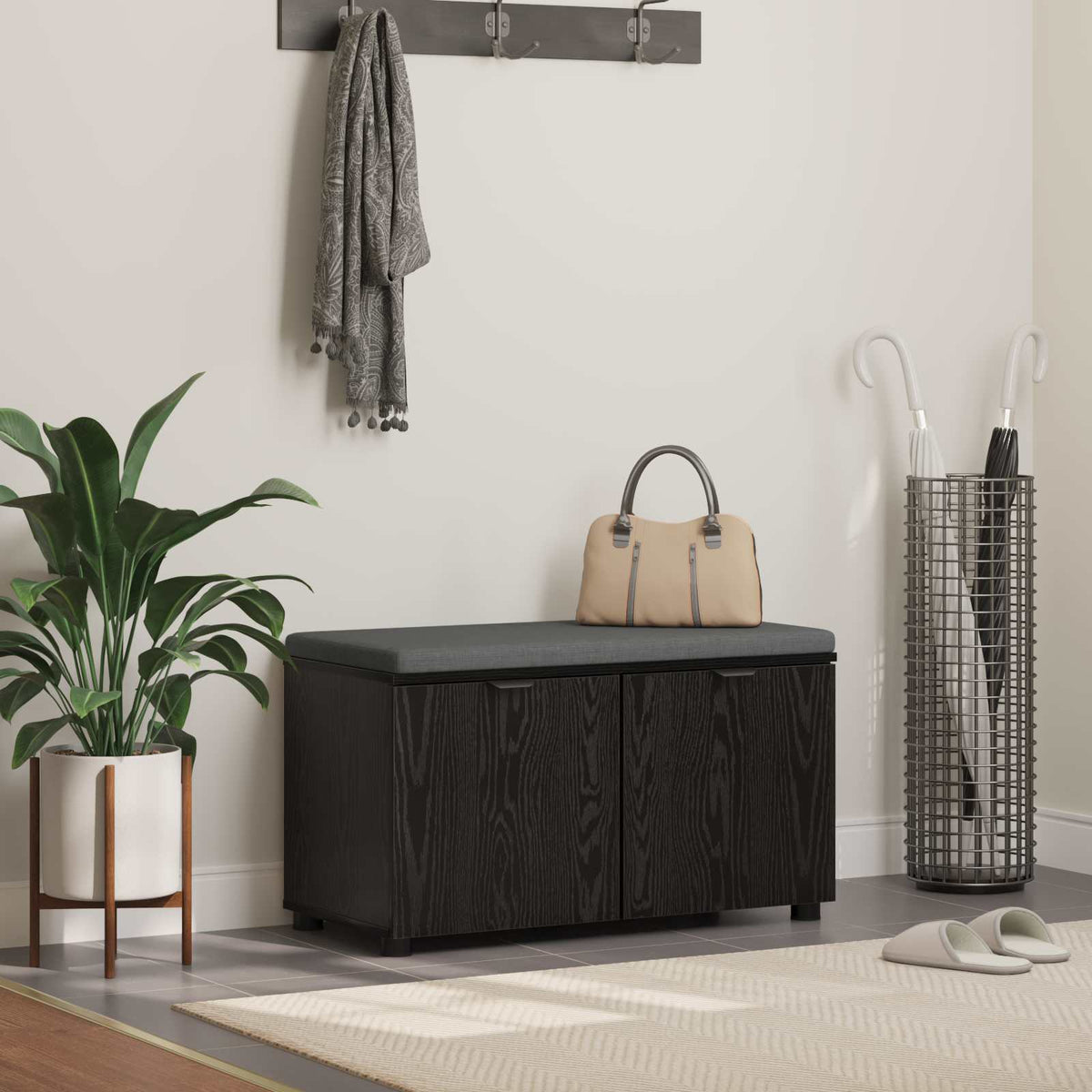 Banc D'entrée 60 X 38 X 46 Cm Bois Ingénierie Et Tissu