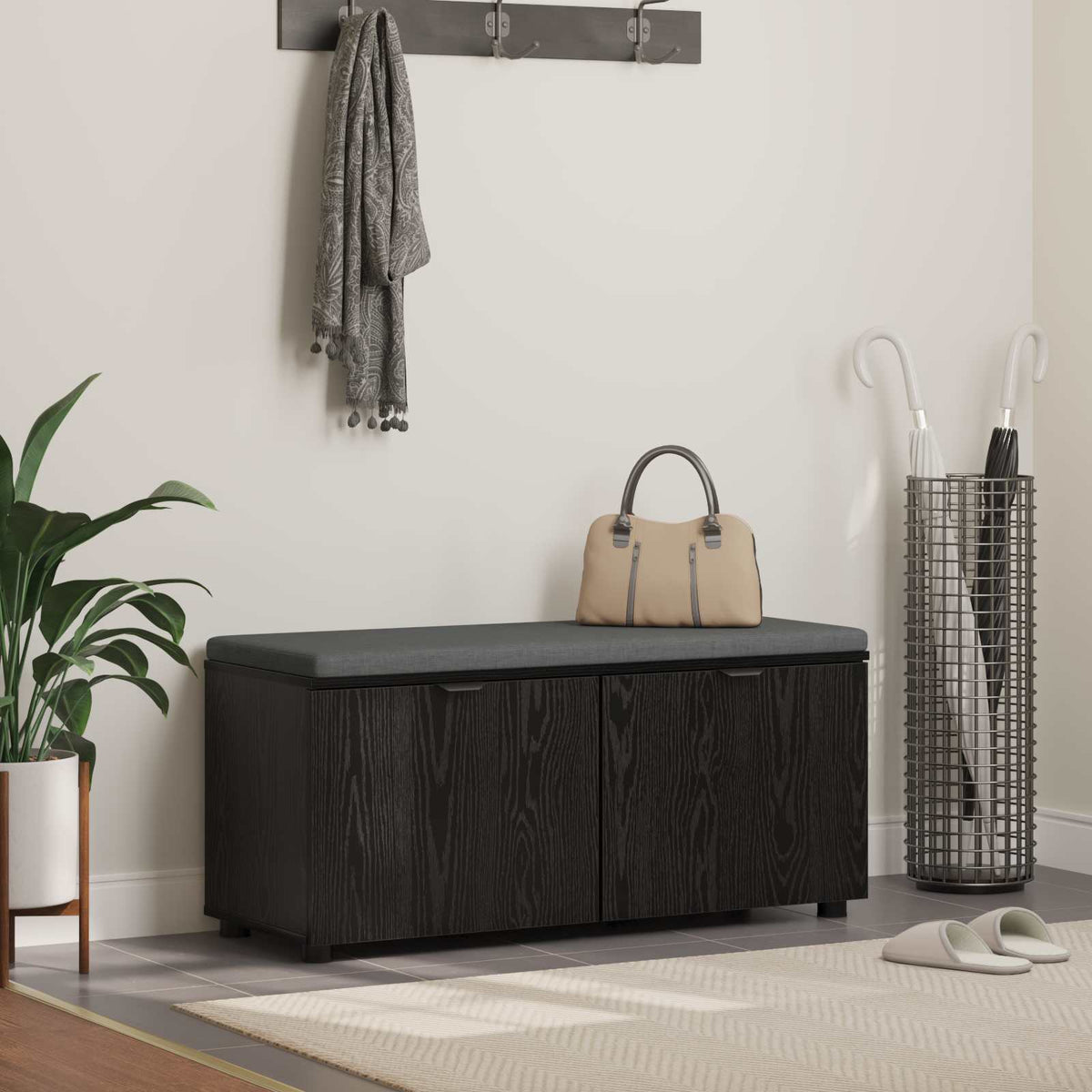 Banc D'entrée 60 X 38 X 46 Cm Bois Ingénierie Et Tissu
