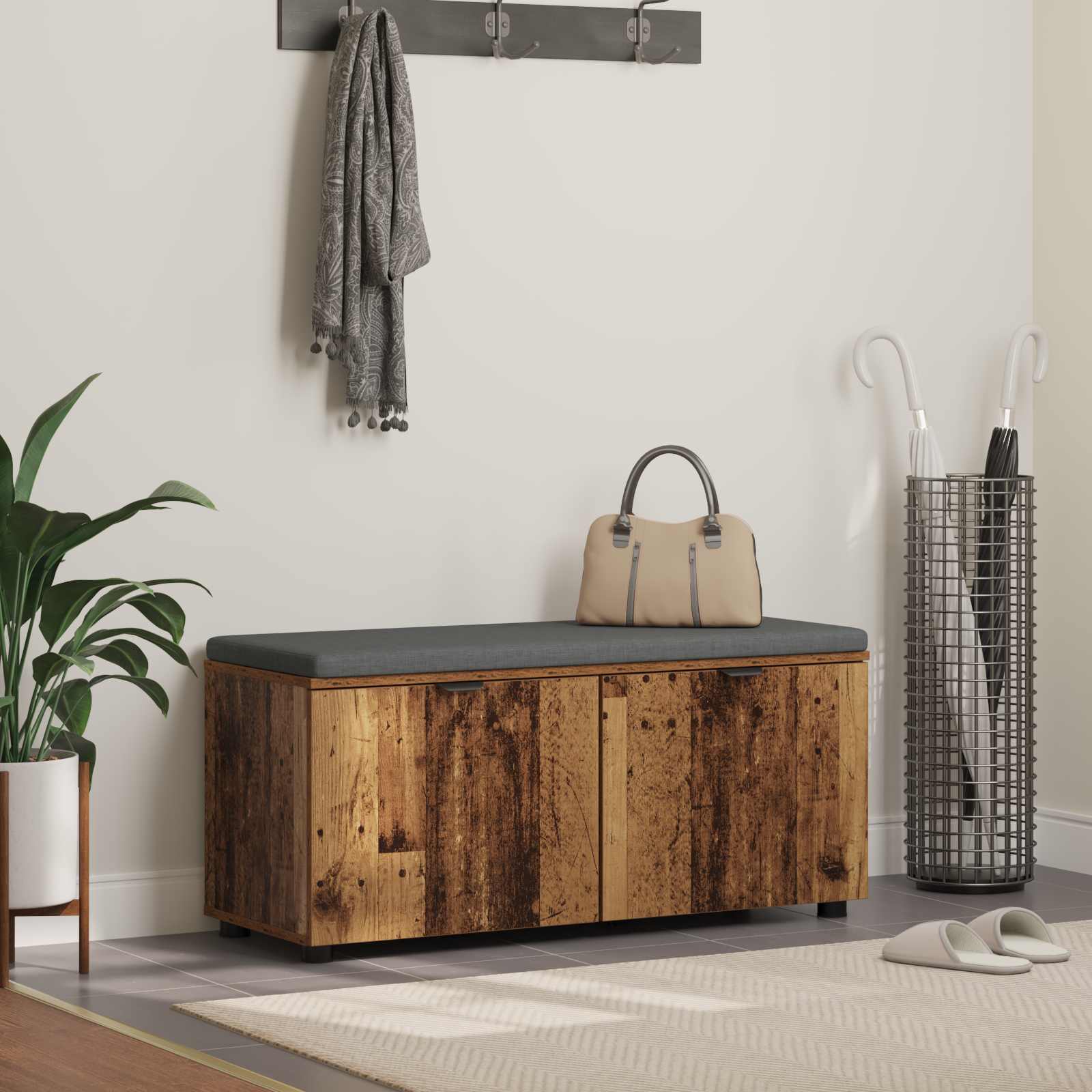 Banc D'entrée 60 X 38 X 46 Cm Bois Ingénierie Et Tissu