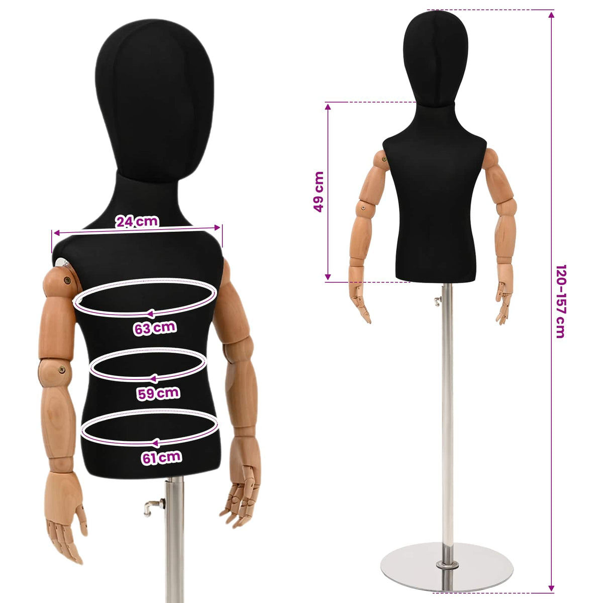 Mannequin Ajustable De 120-157 Cm Avec Base Unisexe Pp