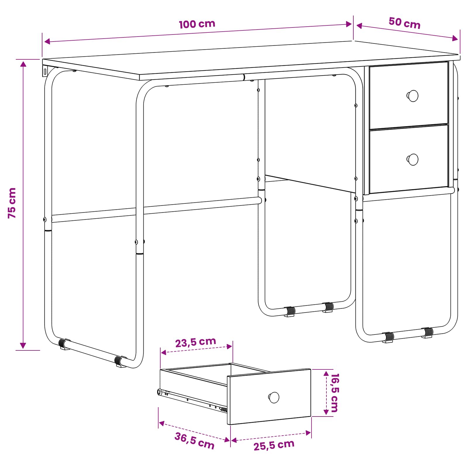 Bureau Avec Rangement 100 X 50 X 75 Cm
