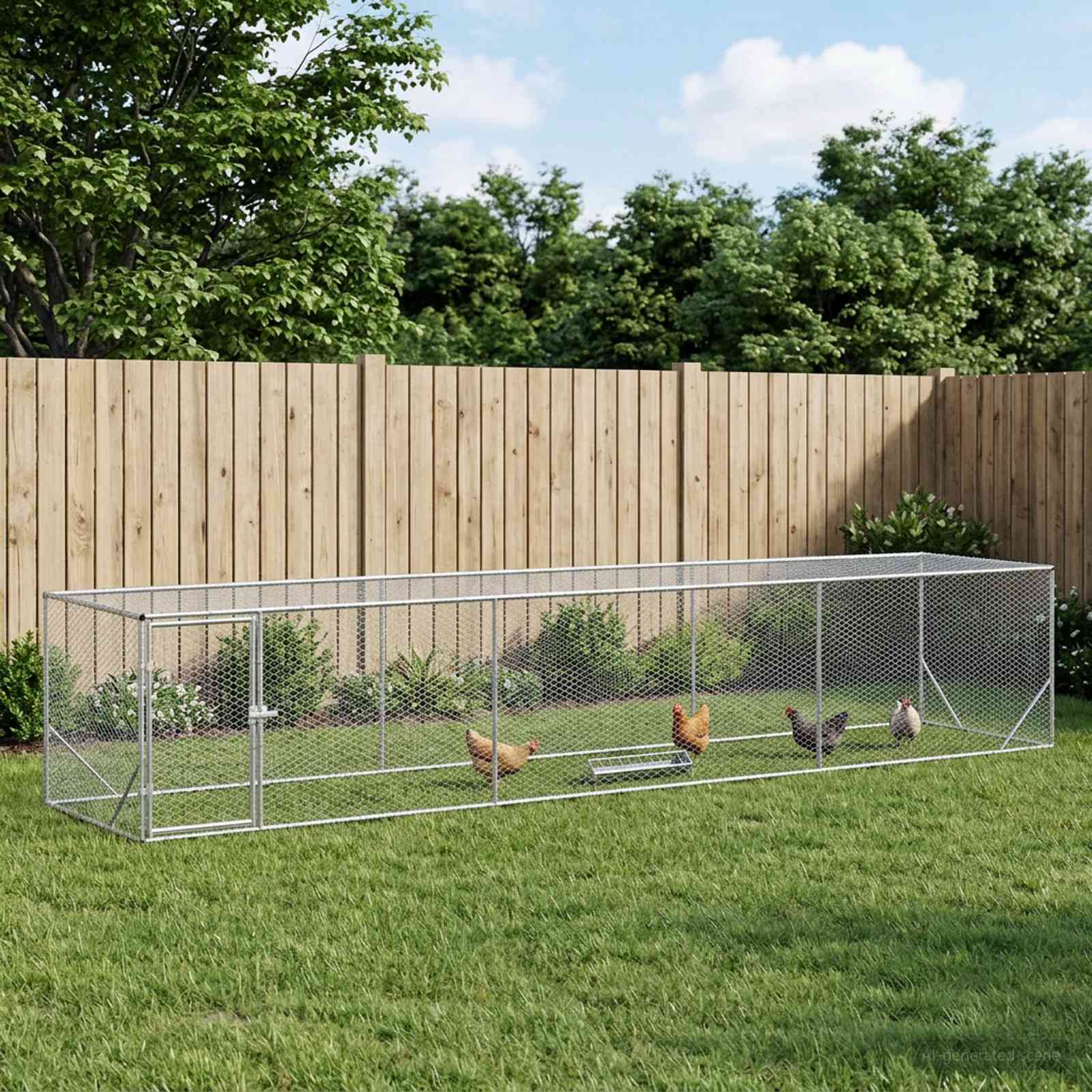 Enclos Pour Poules Argenté 500 X 100 X 100 Cm Acier Galvanisé