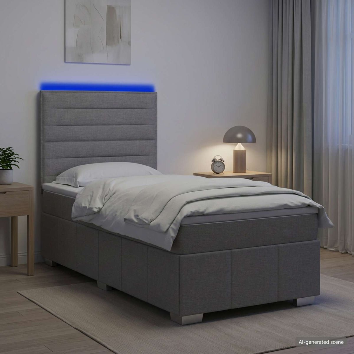 Lit Boxspring Led Avec Matelas Tissu