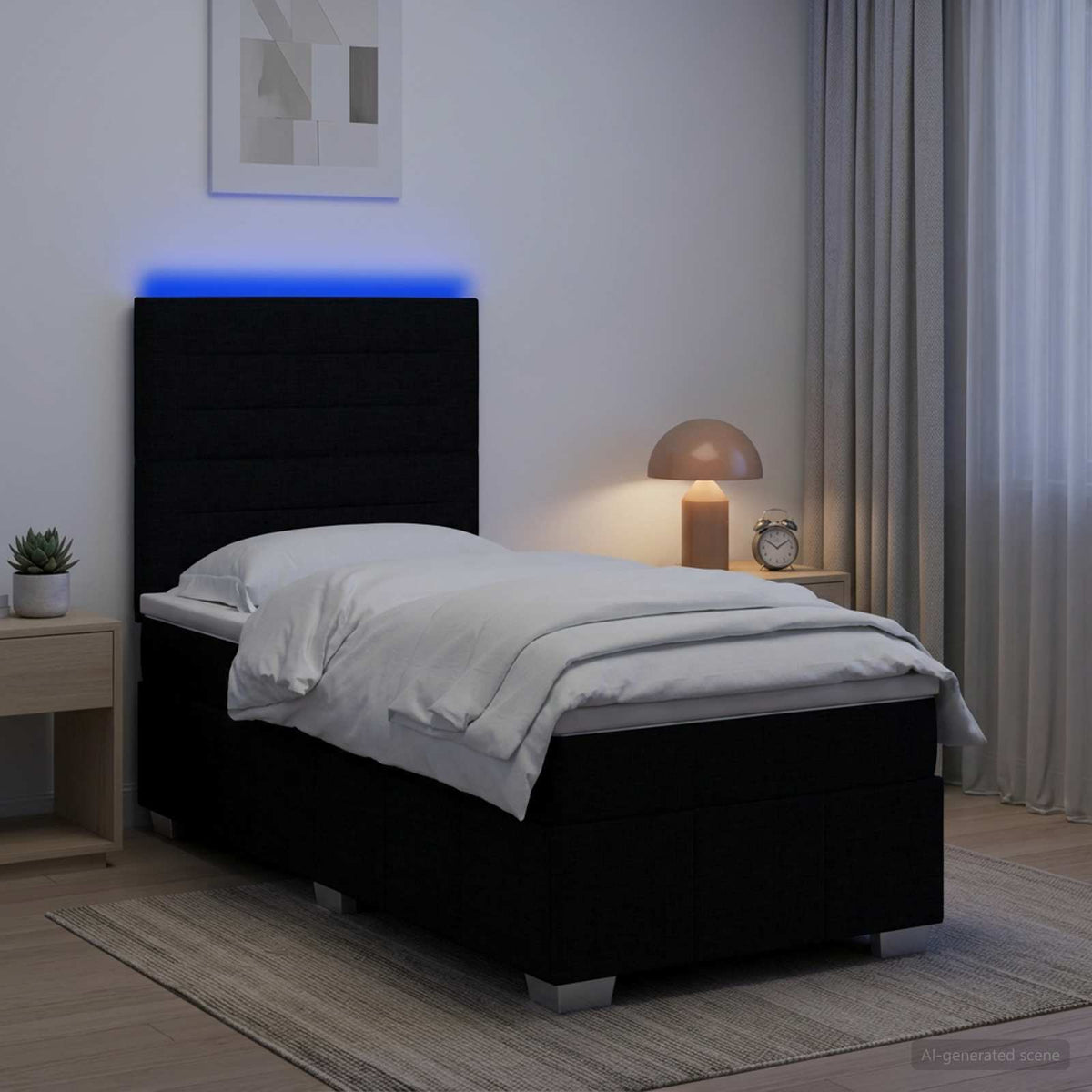 Lit Boxspring Led Avec Matelas Tissu