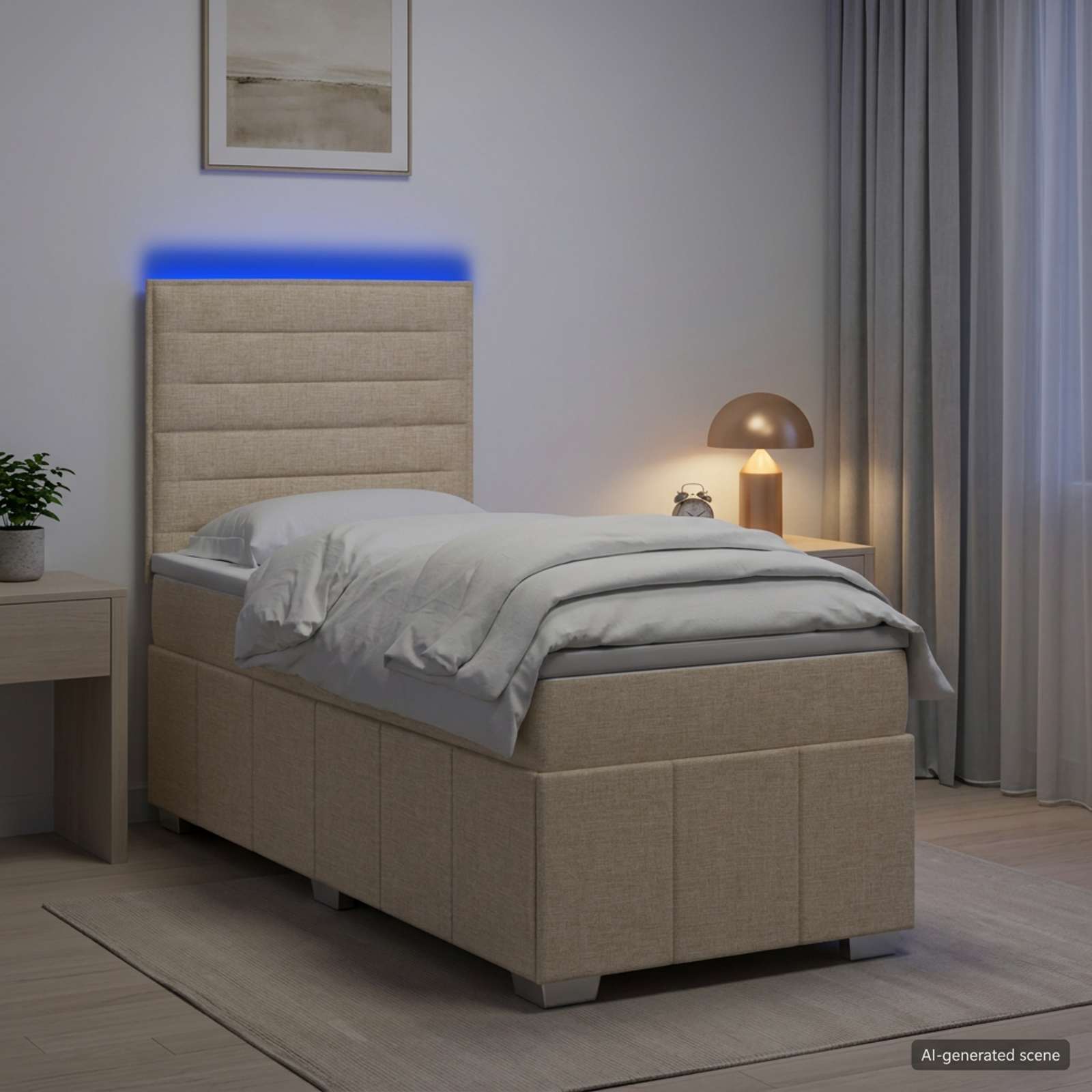 Lit Boxspring Led Avec Matelas Tissu