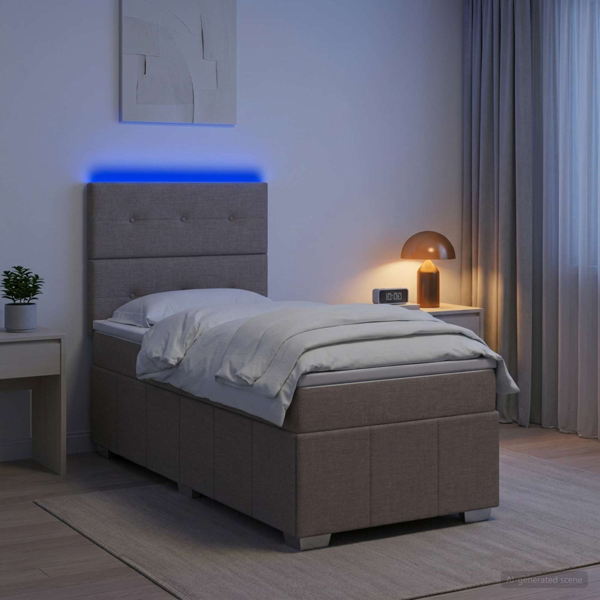 Lit Boxspring Led Avec Matelas Tissu