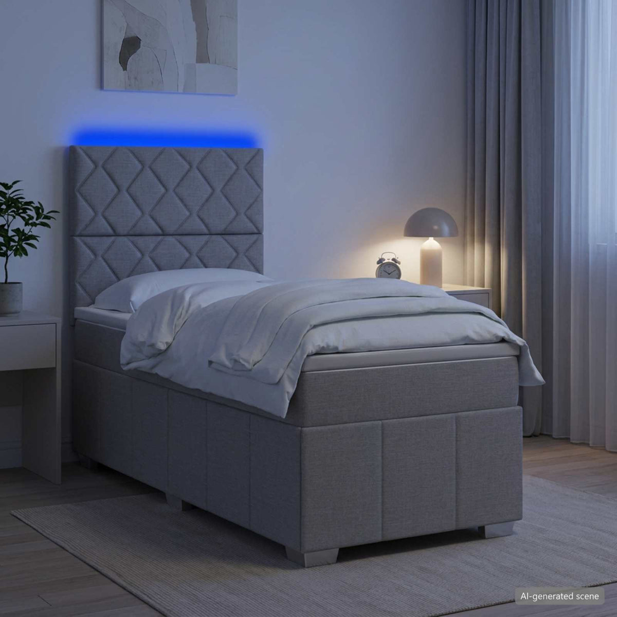 Lit Boxspring Led Avec Matelas Tissu
